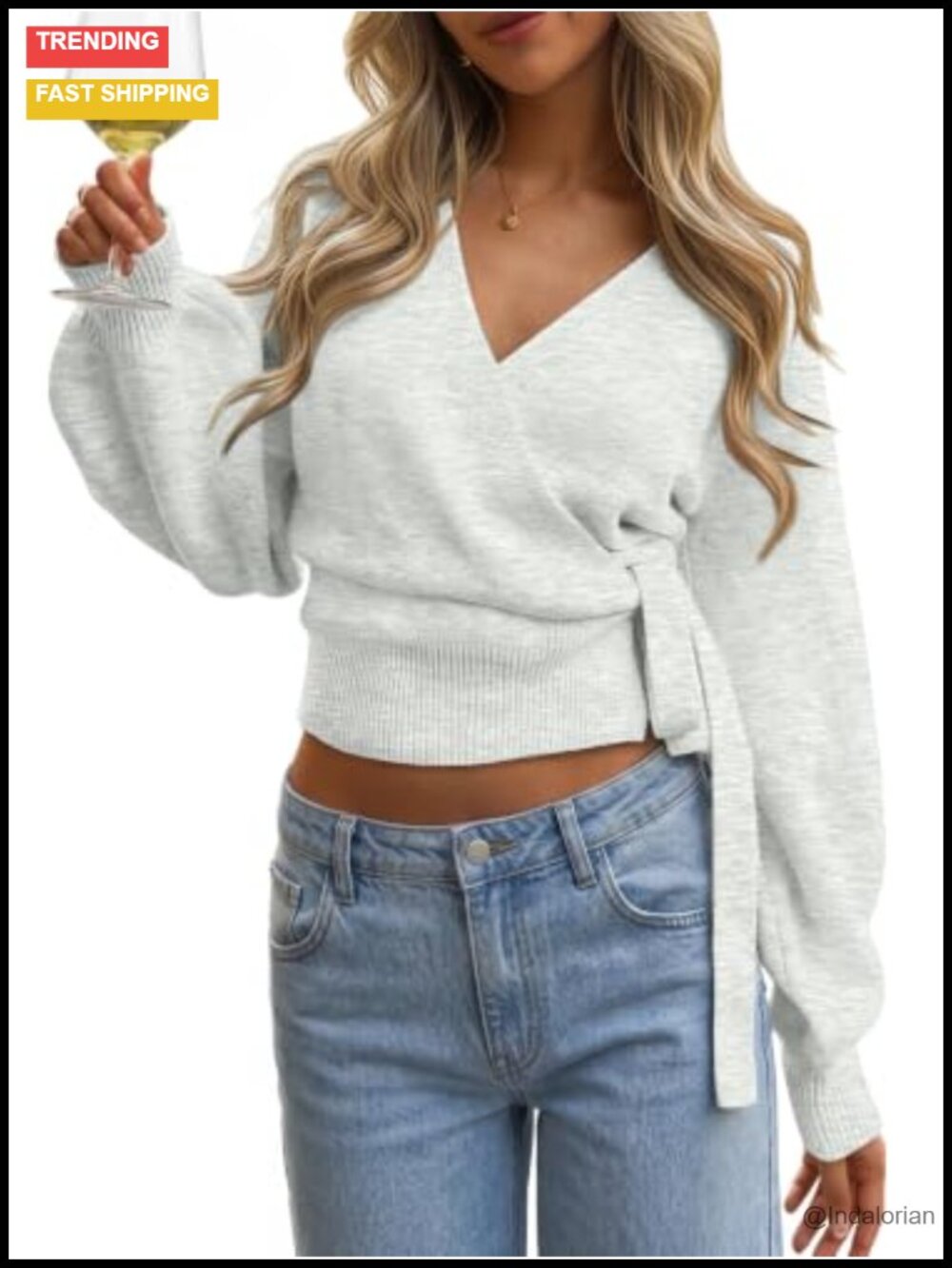 Wrap Cropped Open Front Pullover Sweater